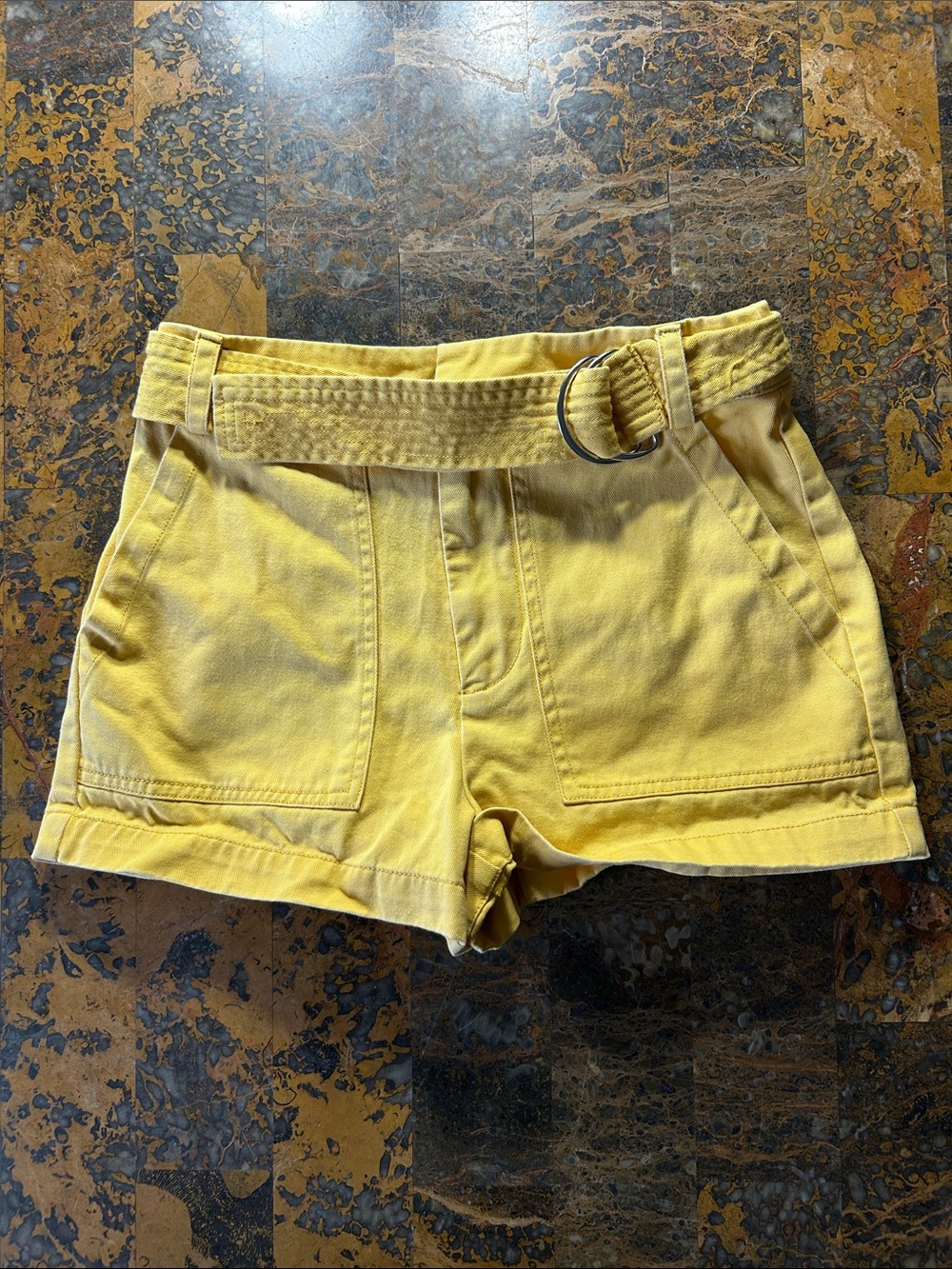 Forever 21 Yellow High-Waist Belted Utility Shorts